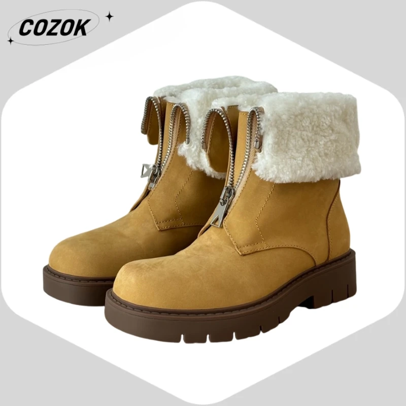 25 Venta caliente nuevos productos estilo Premium cuero genuino resistente al desgaste ocio pulóver botas moda Cachemira cremallera AD1526