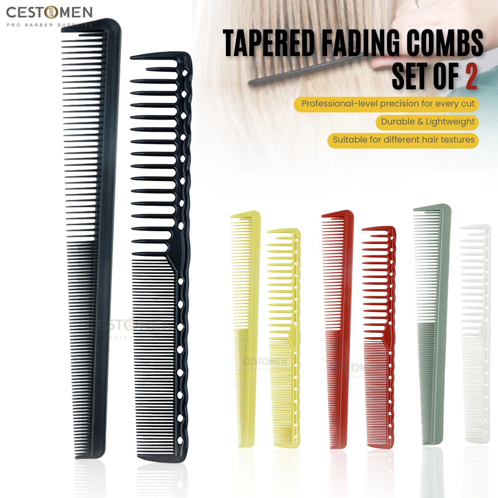 Juego de peines cónicos de estilista para hombre y mujer, peines de pelo liso resistentes al calor, peine de corte de pelo de peluquero, herramientas de estilismo de salón, 2 uds.