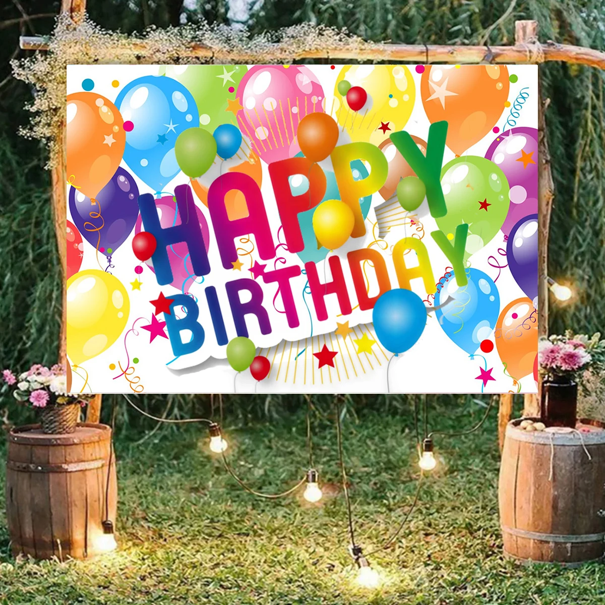 

Colorful balloon With Art Letter Happy Birthday Background Backdrop Kids Photography Birthday Party Decoration Supplies Banner