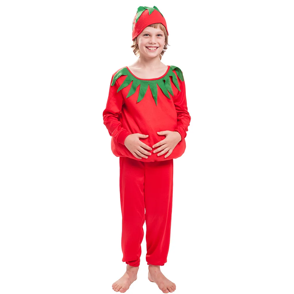 Halloween Xmas Big Red Tomato Cute Cosplay Costume School Activities Holiday Party Clothes Set Stage Performance Clothing