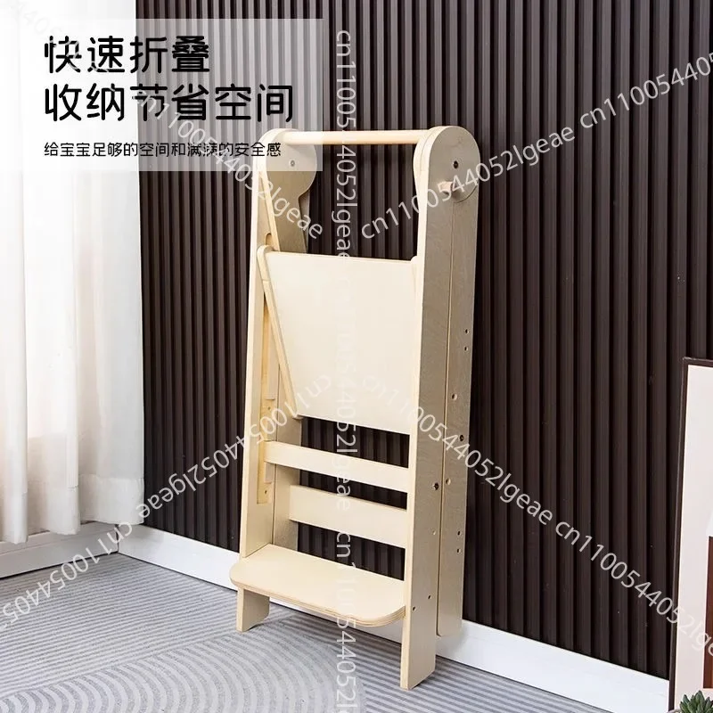 Children's Wooden Step Ladder, Montessori-Style Foldable Toilet Trainer, Solid Wood Anti-Slip Footstool Learning Tower