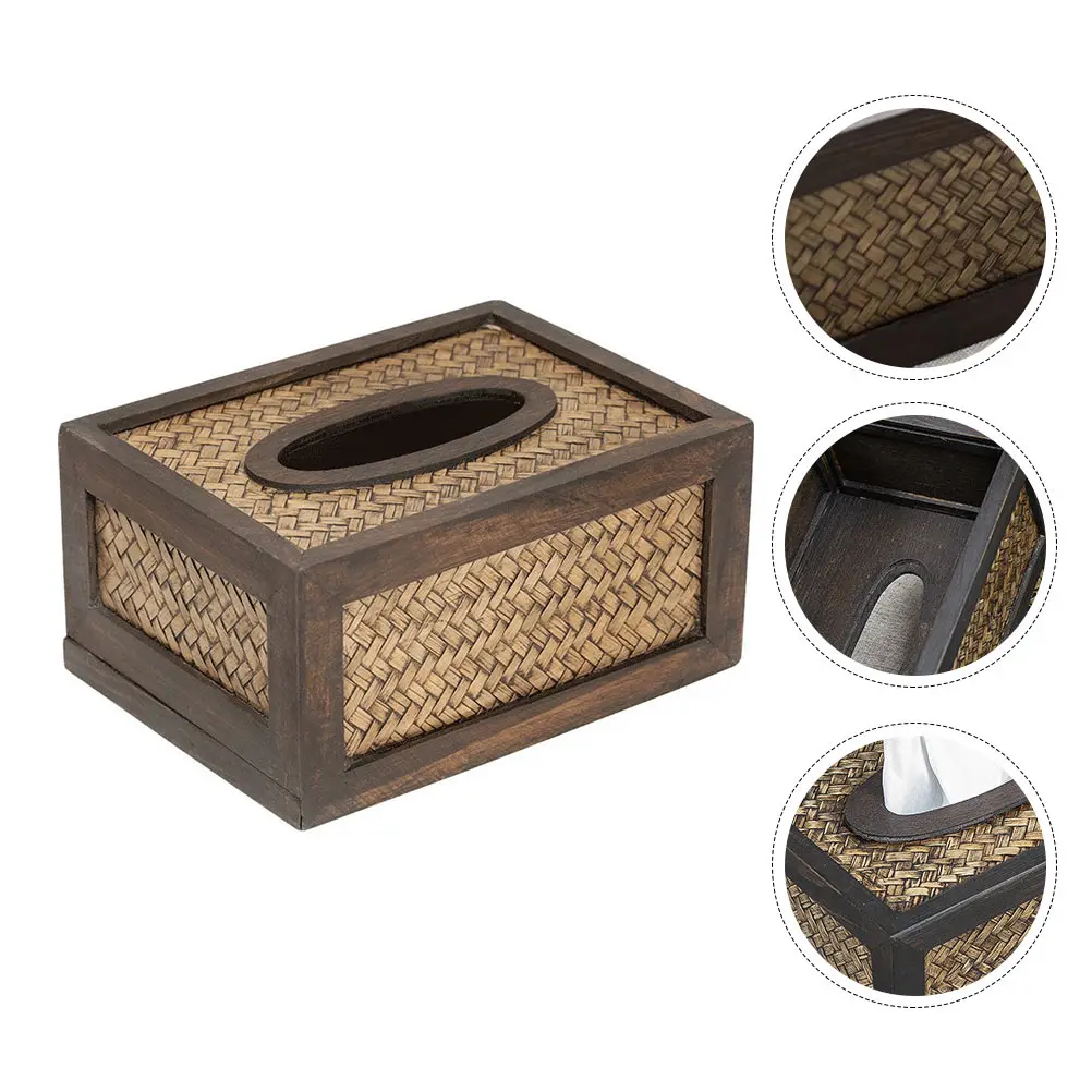 

1Pcs Bamboo Woven Tissue Box Vintage Style Decorative Paper Holder for Home Hotel Bedroom Cafe Desktop Use Retro Napkin Case