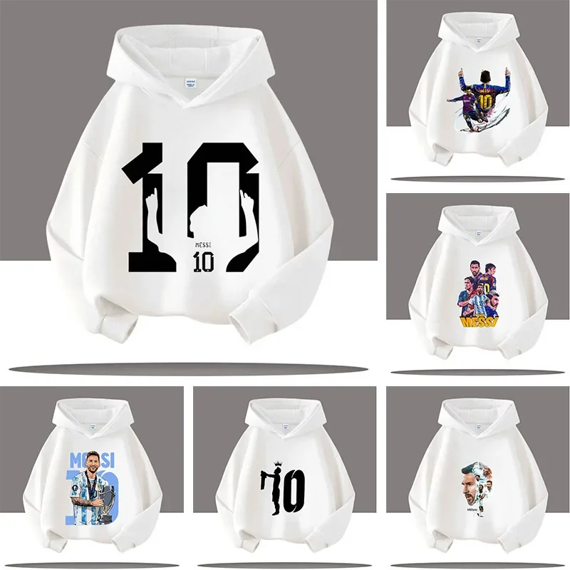 

New Model Football Star Messi Children's Hooded Sweatshirt for Boys - Size 10 - Cartoon Print Casual Shirt -Fall/Winter Clothing