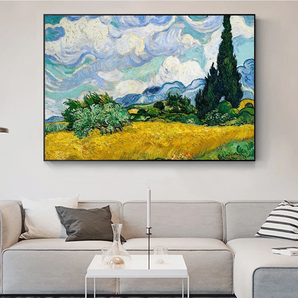 

Banksy Wheat Field with Cypresses Art Posters Canvas Painting Graffiti Landscape Pictures Pastoral Style Living Room Wall Decor