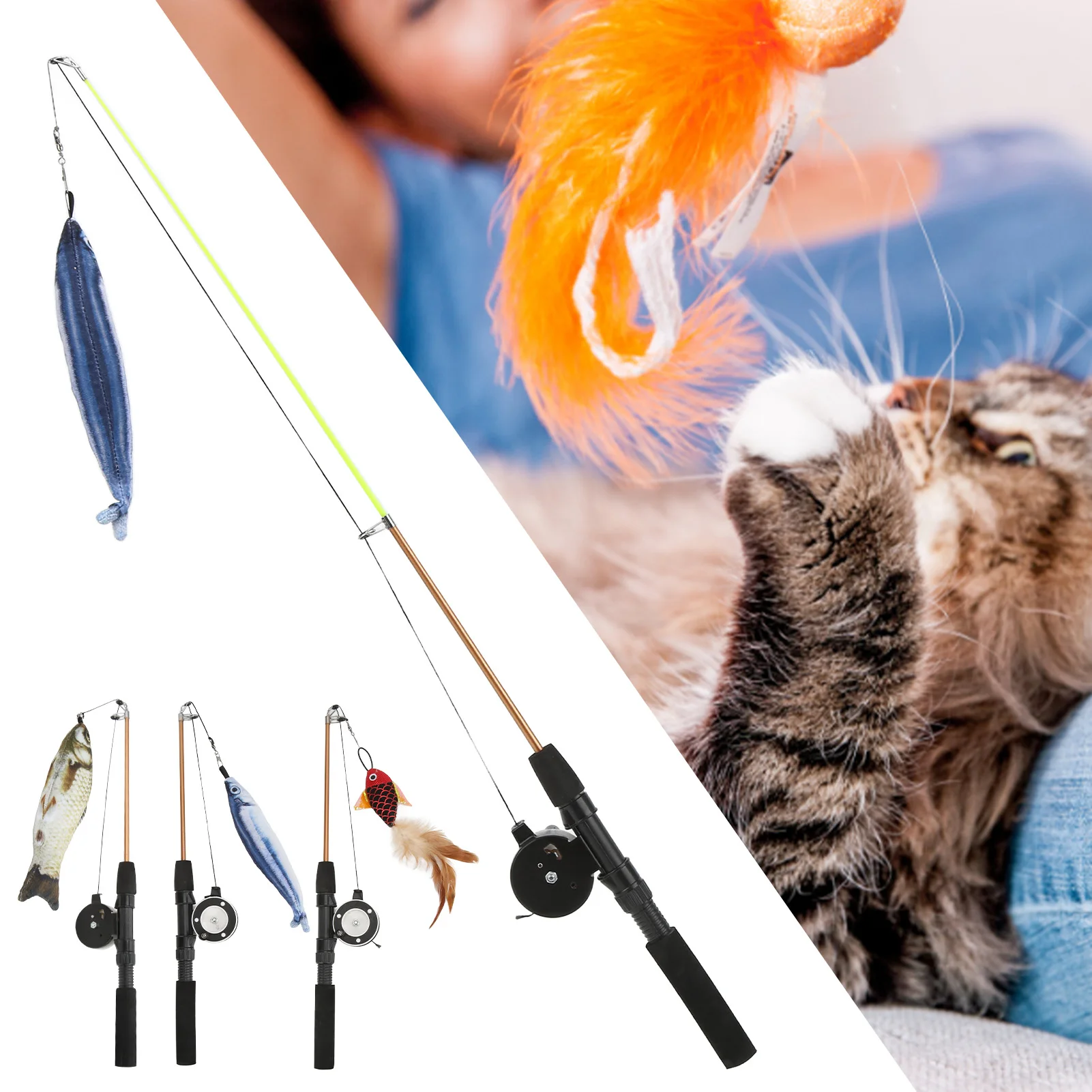 Cat Toys Fish Telescopic Cat Stick Funny Cat Stick Realistic Flexible Interactive Pulley Telescopic Fishing Rod Cat  for Cats