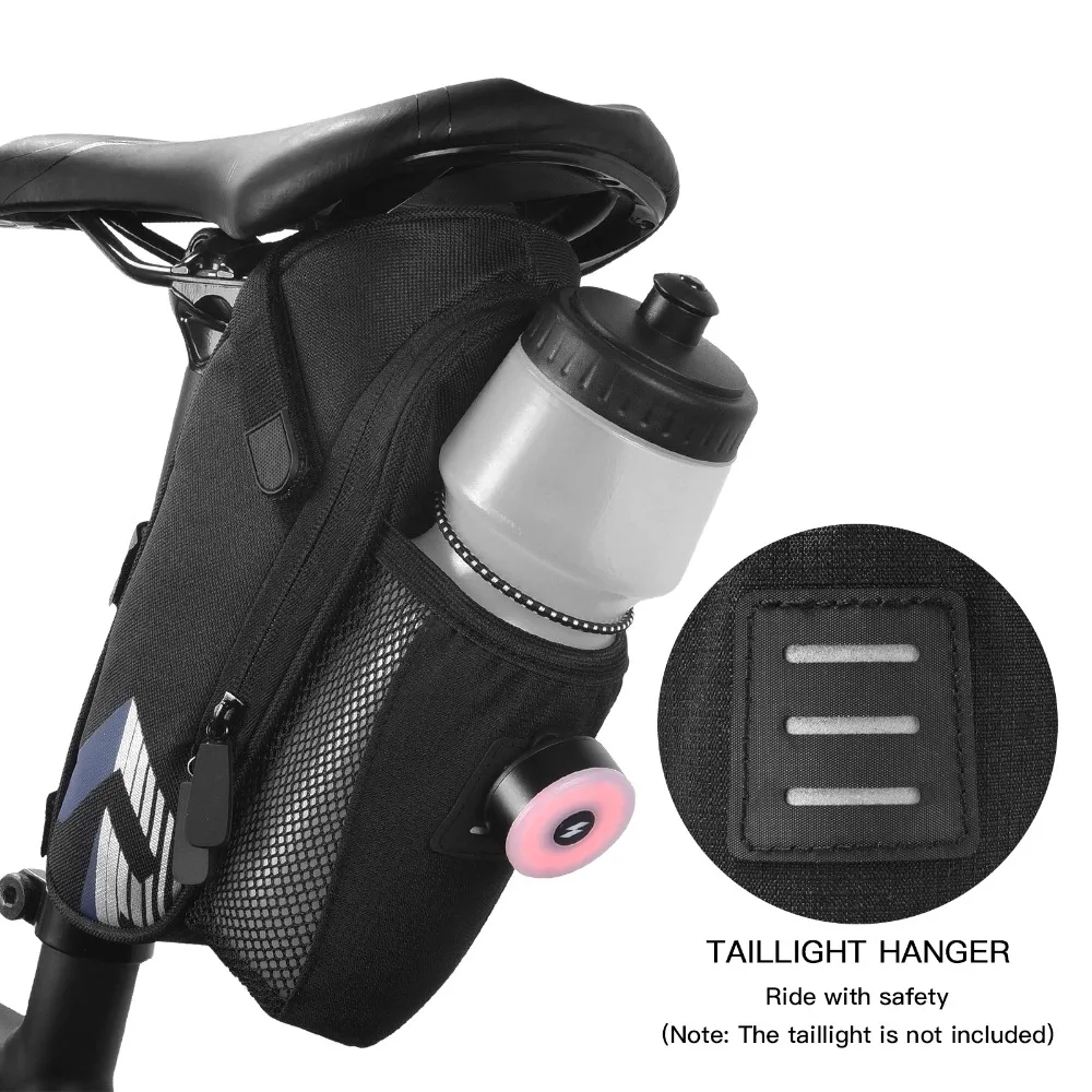 Portable Polyester Bike Saddle Bag with Kettle Pouch with Reflective Bicycle Seat Bag Waterproof Bike Rear Seat Bag For Cycling