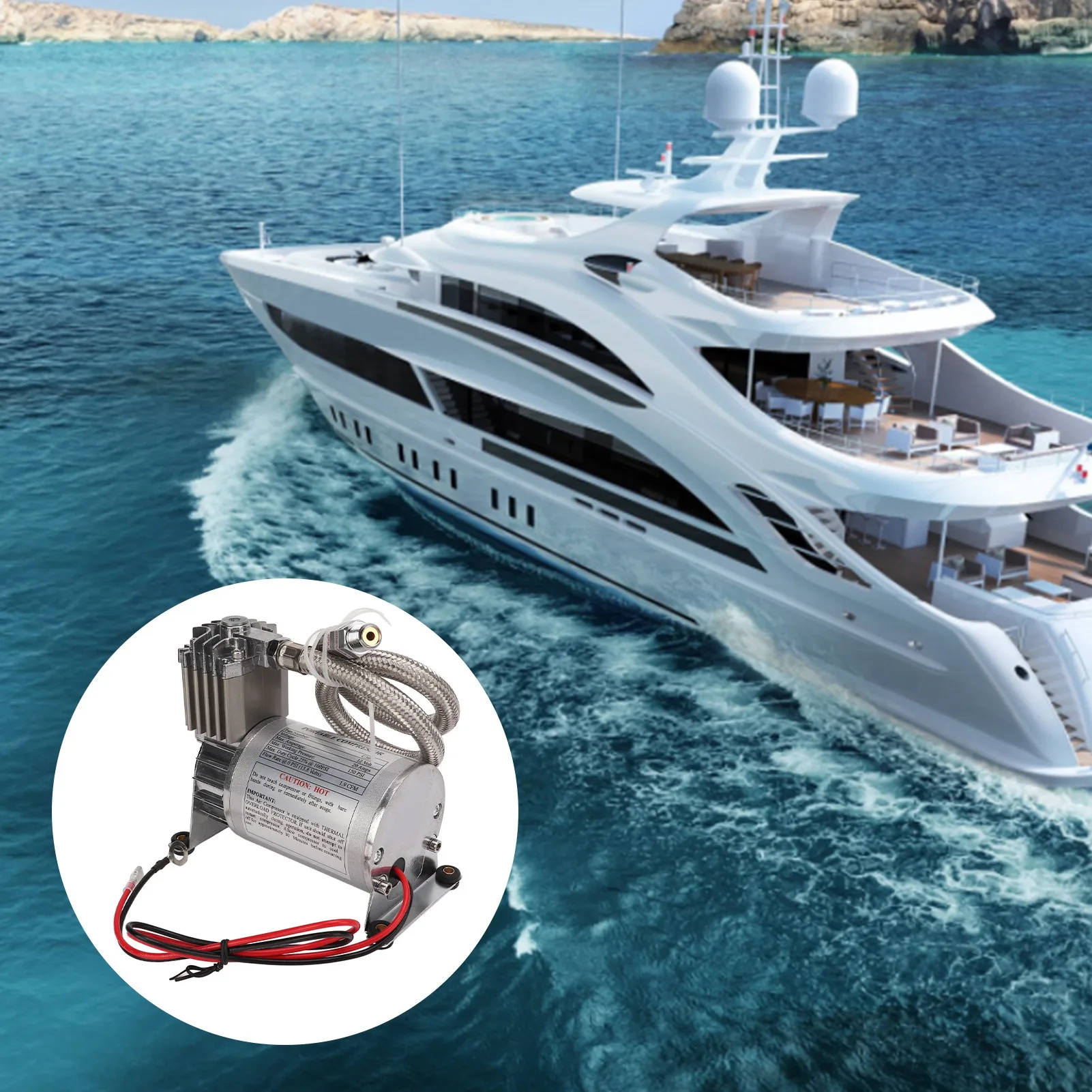 ضاغط هواء عالي التحمل 20A 150 رطل لكل بوصة مربعة معدن NPT1/4 خيط للمركبات 12 فولت قوارب اليخوت ضاغط هواء بوق القطار