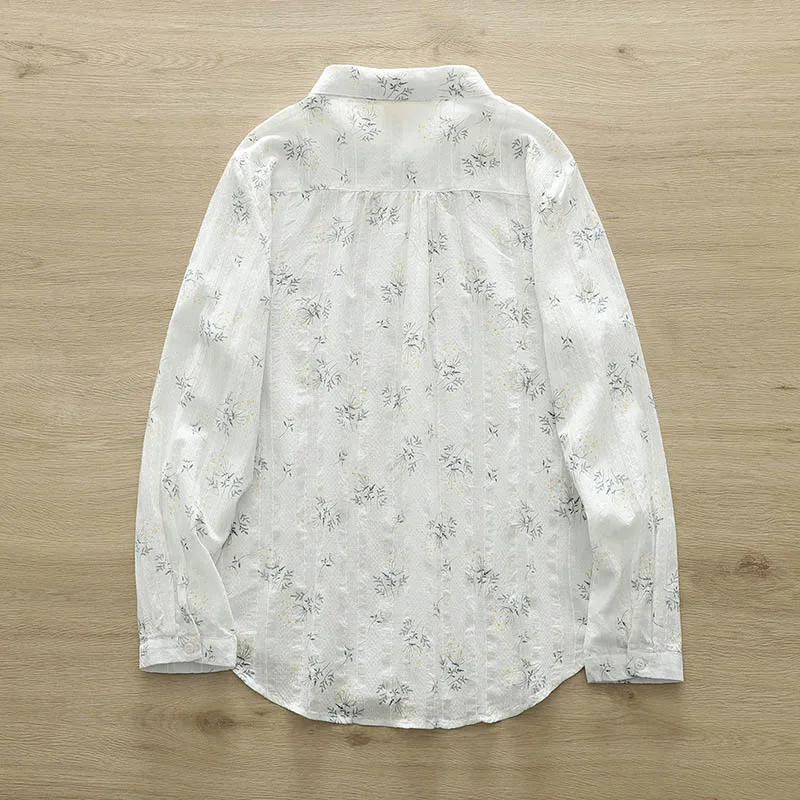 Korean Fashion Floral Blouse Women's Long Sleeve All-match Bottom Shirts Good Quality Office Lady Cotton Tops Loose Style SY058