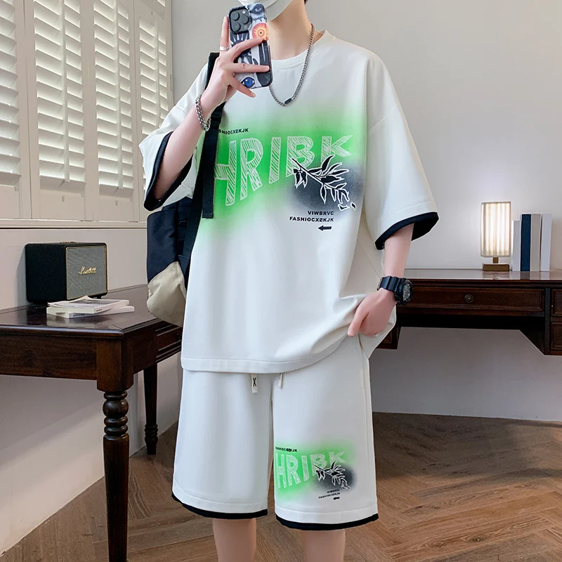 

Fashion Short Sleeve T-Shirts & Shorts 2026 Summer Casual Men's Sets Clothing Youth Streetwear Top Tees And Pant 2-Pcs Tracksuit