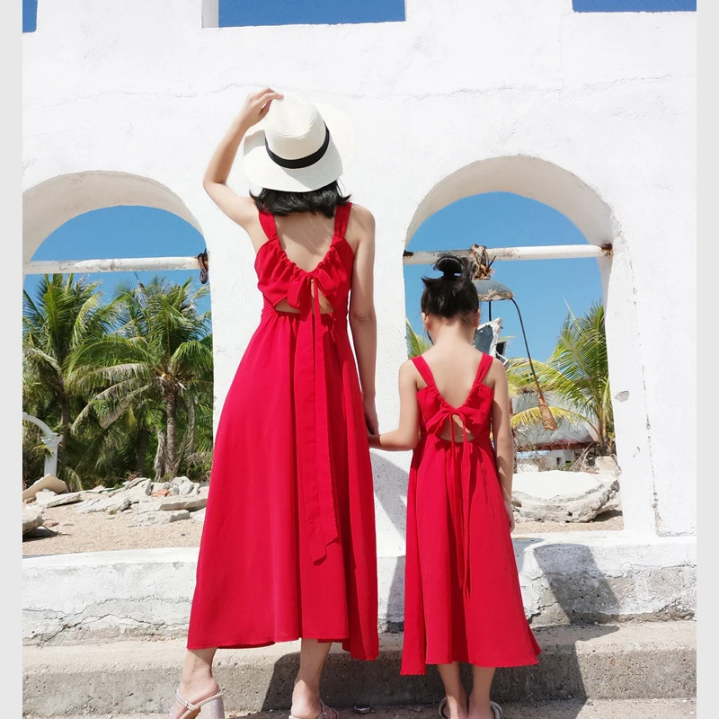 Mum Daughter Matching Dress Summer Beach Mommy & Me Bohemian Dresses Holiday Seaside Women Girl Dresses Mommy Daughter Clothes