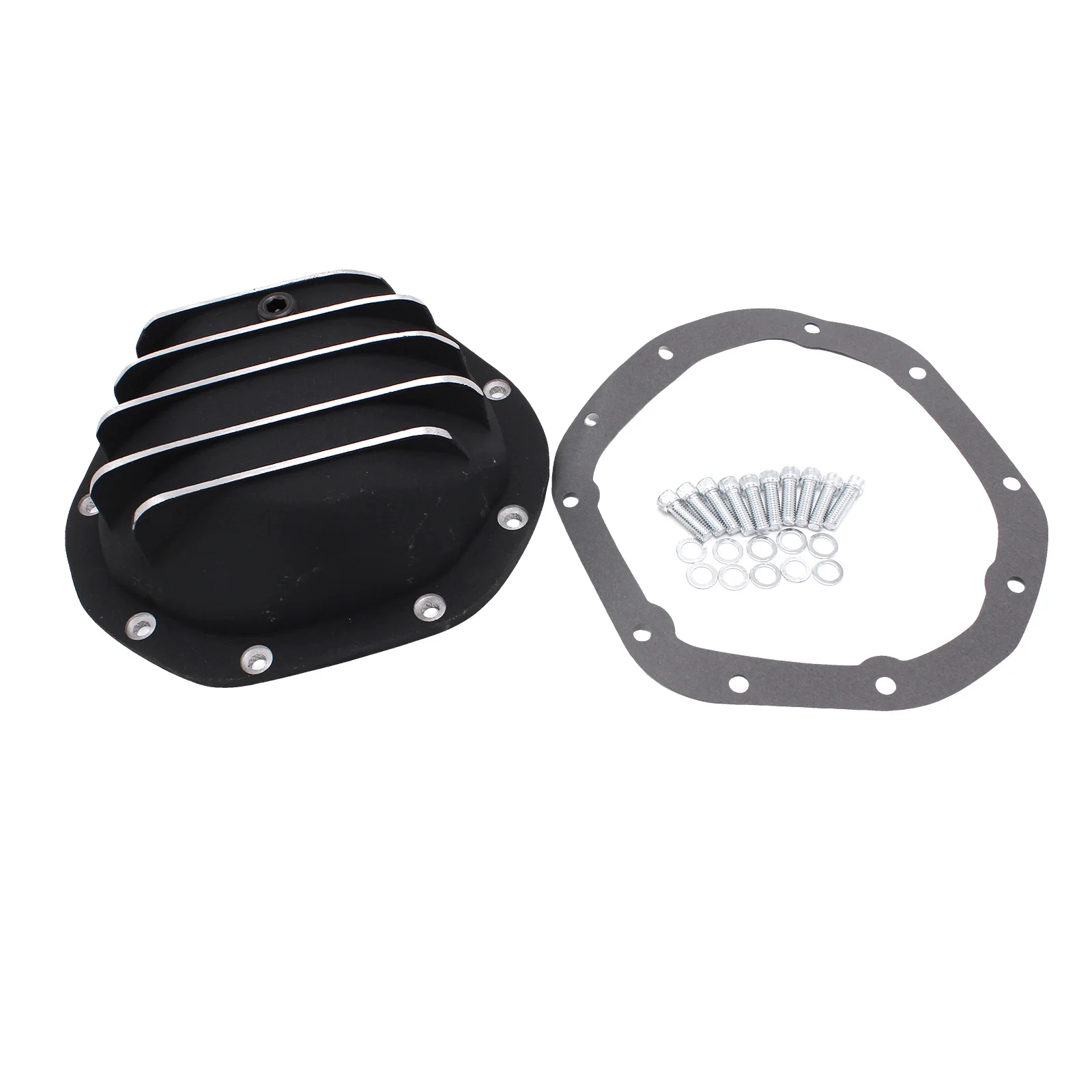 1PC Front & Rear Differential Cover Kit with 10-Bolt Pattern for Chevy GM Ford Dodge Jeep Dana 44 Black Paint