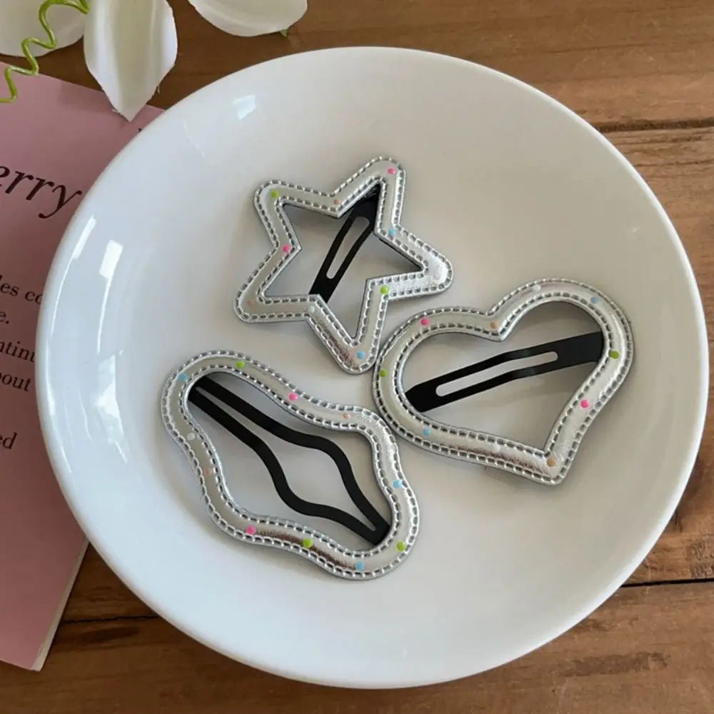 Sweet Polka Dot Silver Pu Star Hair Clip Heart Pentagonal Star Y2k Hairpin Love BB Clip Female