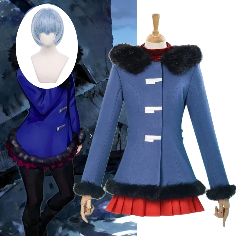 

Anime Ayanami Cosplay Rei Costume Red Lining Skirt Blue Coat Wig Full Set Warm Winter Clothes for Women Role Play Outfit