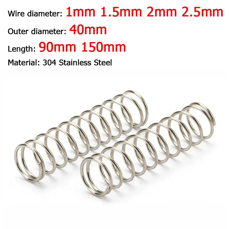 

10-20pcs Wire Dia 1/1.5/2/2.5mm 304 Stainless Steel Compression Spring Spring Steel Spiral Pressure Spring Length 90/150mm OD 40