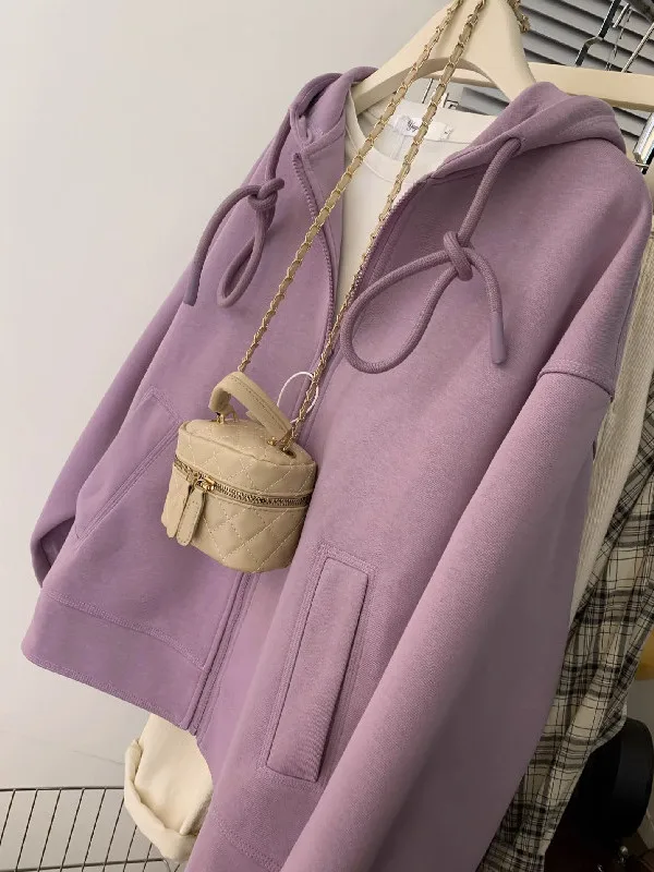 

plus Size Women's Long Sleeve Hoodie Thin Loose Spring Autumn Outerwear Comfortable Breathable Cotton Zipper Casual Sweatshirt