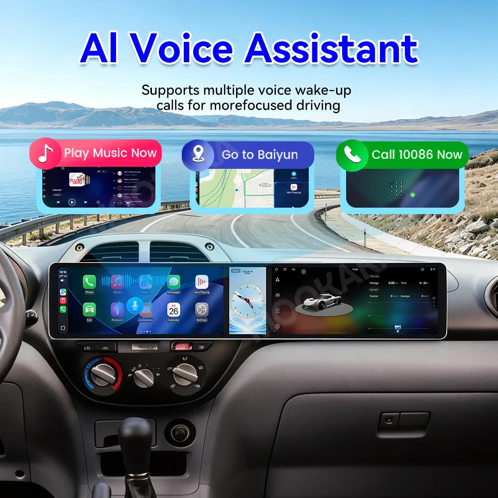 Android 15 Dual 12.3 Inch Triple Screen For Toyota RAV4 2003 2004 2005 Auto Stereo Radio Car Multimedia Player GPS CarPlay DSP