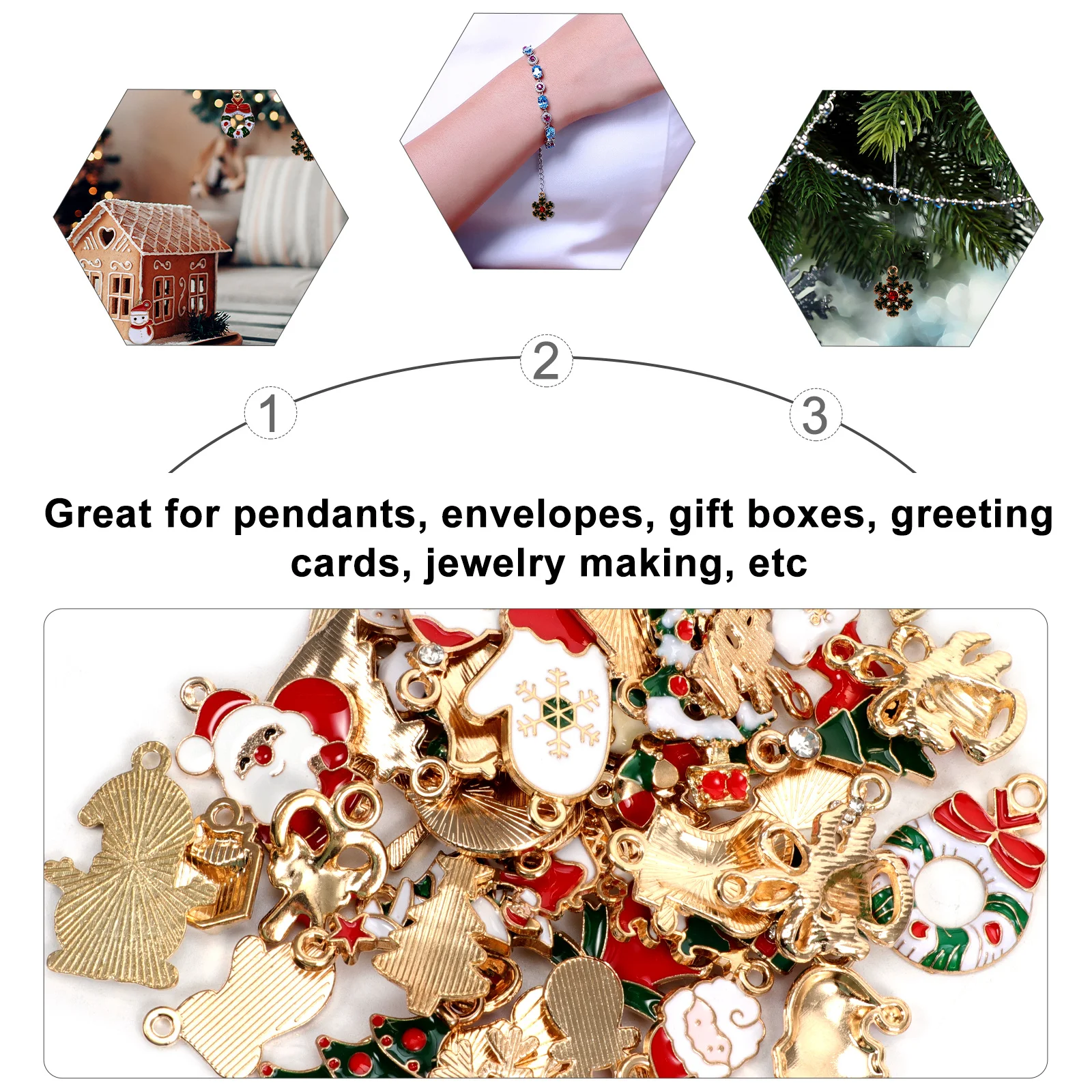 

50Pcs Enamel Christmas Pendant Charm DIY Alloy Charms for Jewelry Making Crafts Gift Boxes Greeting Cards Xmas Party Decor