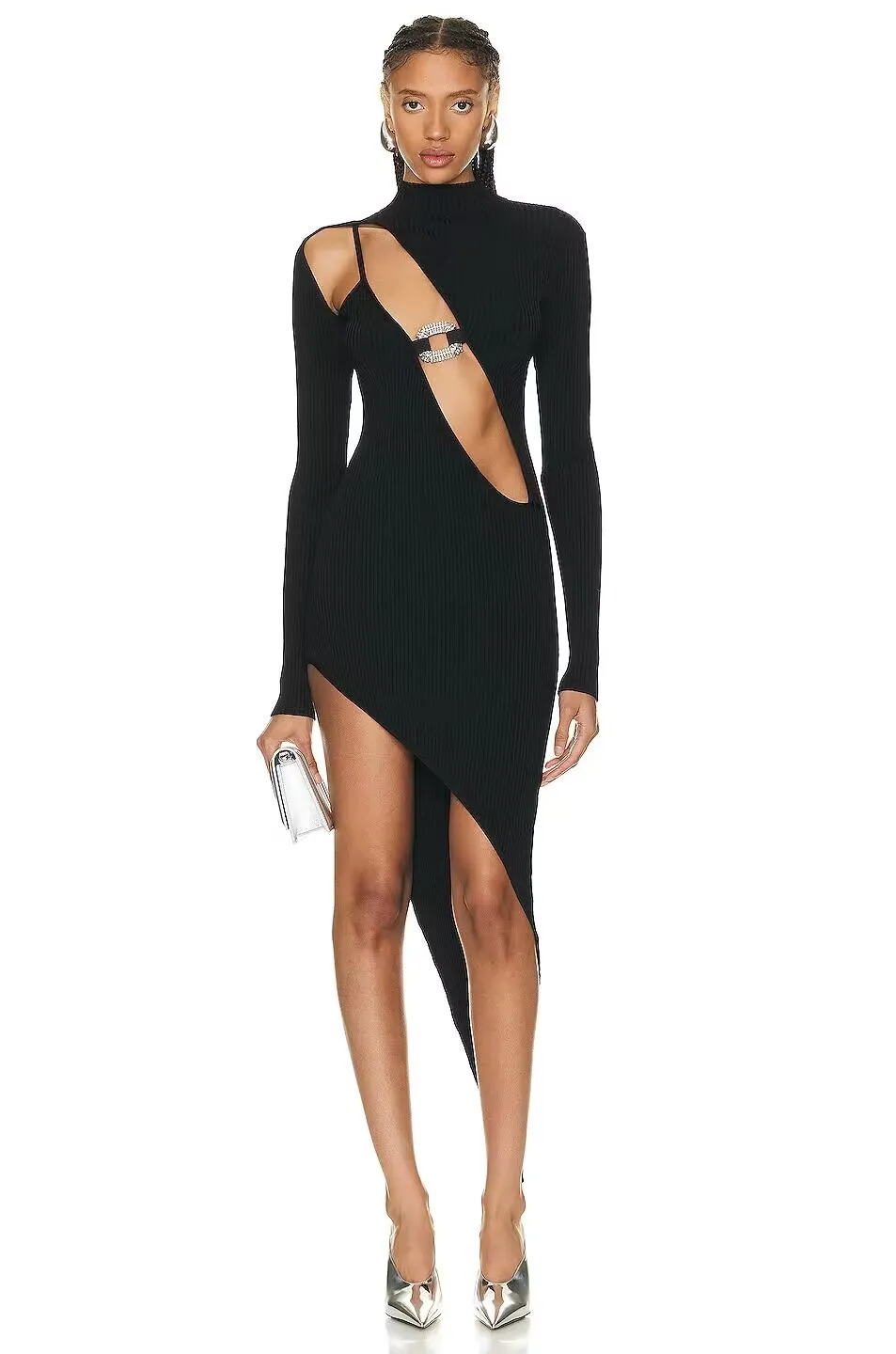 Hollow Out Long Sleeve Bodycon Midi Dress Backless Split Women's Long Dresses Fashion 2023 Summer Party Evening Club Vestidos