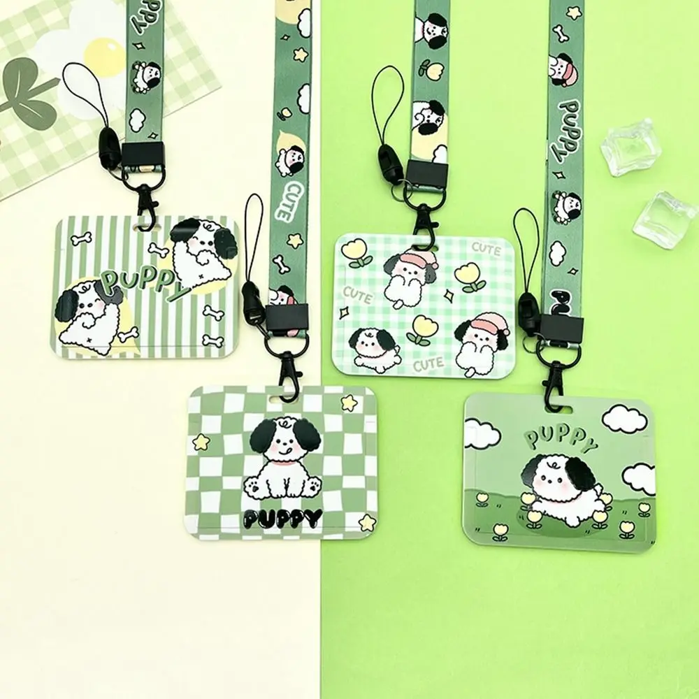 Lanyard Dog Black Ear Puppy Polyester Printed Card Case Cartoon Card Holders Card Access Control Card Storage Cover