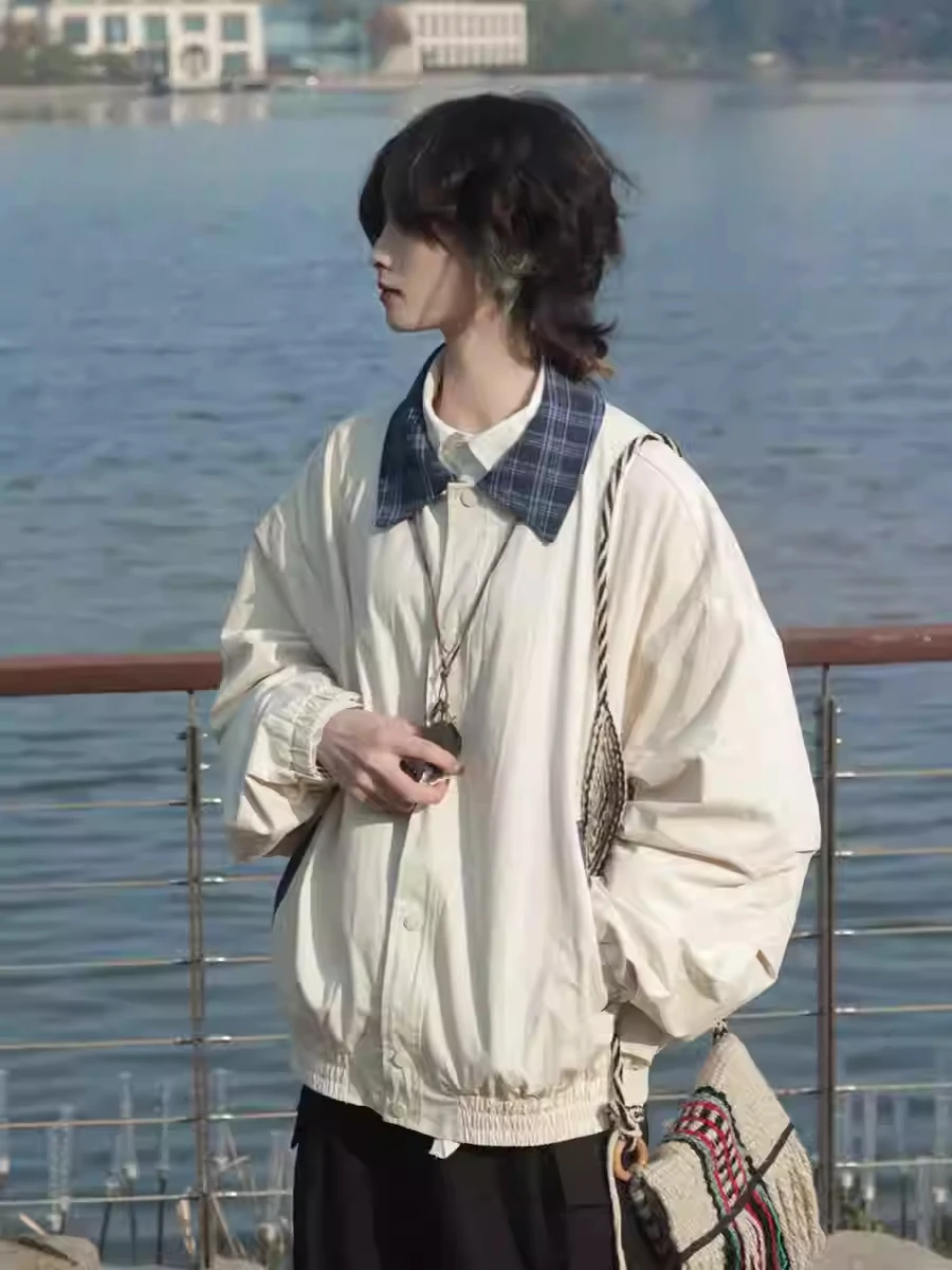 

Ретро японский лоскутный цветной клетчатый дэт в стиле ретро, мужской весенне-осенний свободный повседневный длинный свет на молнии