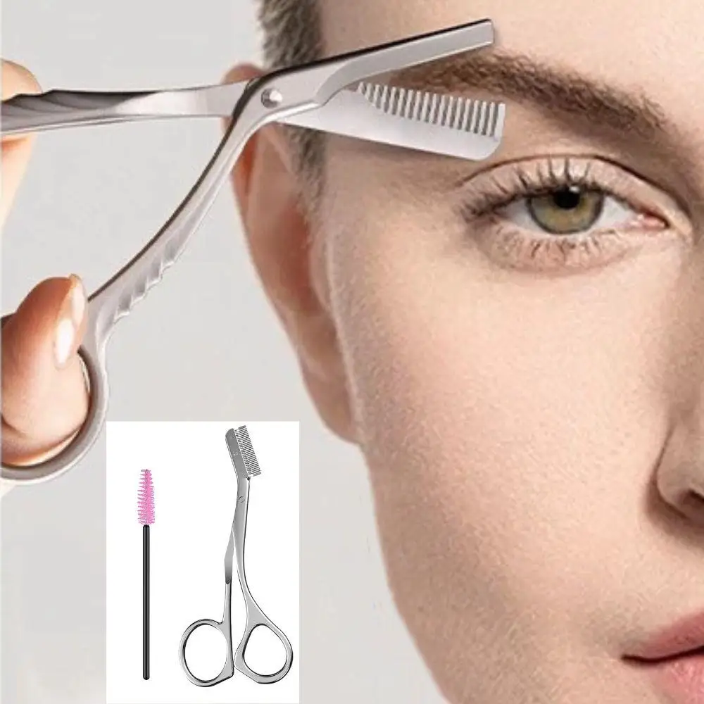 2 個の高品質ステンレス鋼眉毛トリマーコームブラシ脱毛シェーバーカッター耐久性のある眉毛整形メイクアップツール