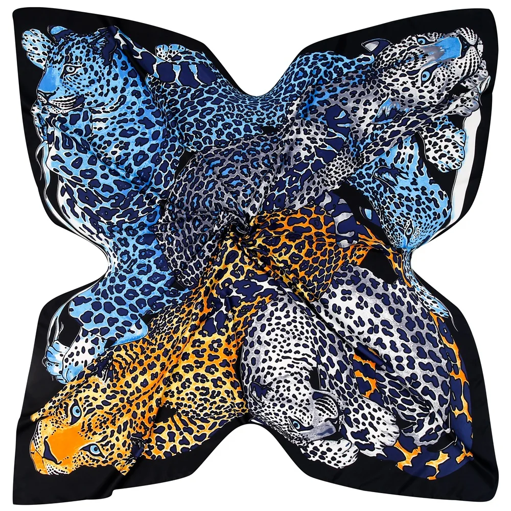 130cm Leopard Brand Square Scarf Women Silk Scarf 2023 New Pashmina Fashion Design Women Shawl Bandana Kerchief Scarves