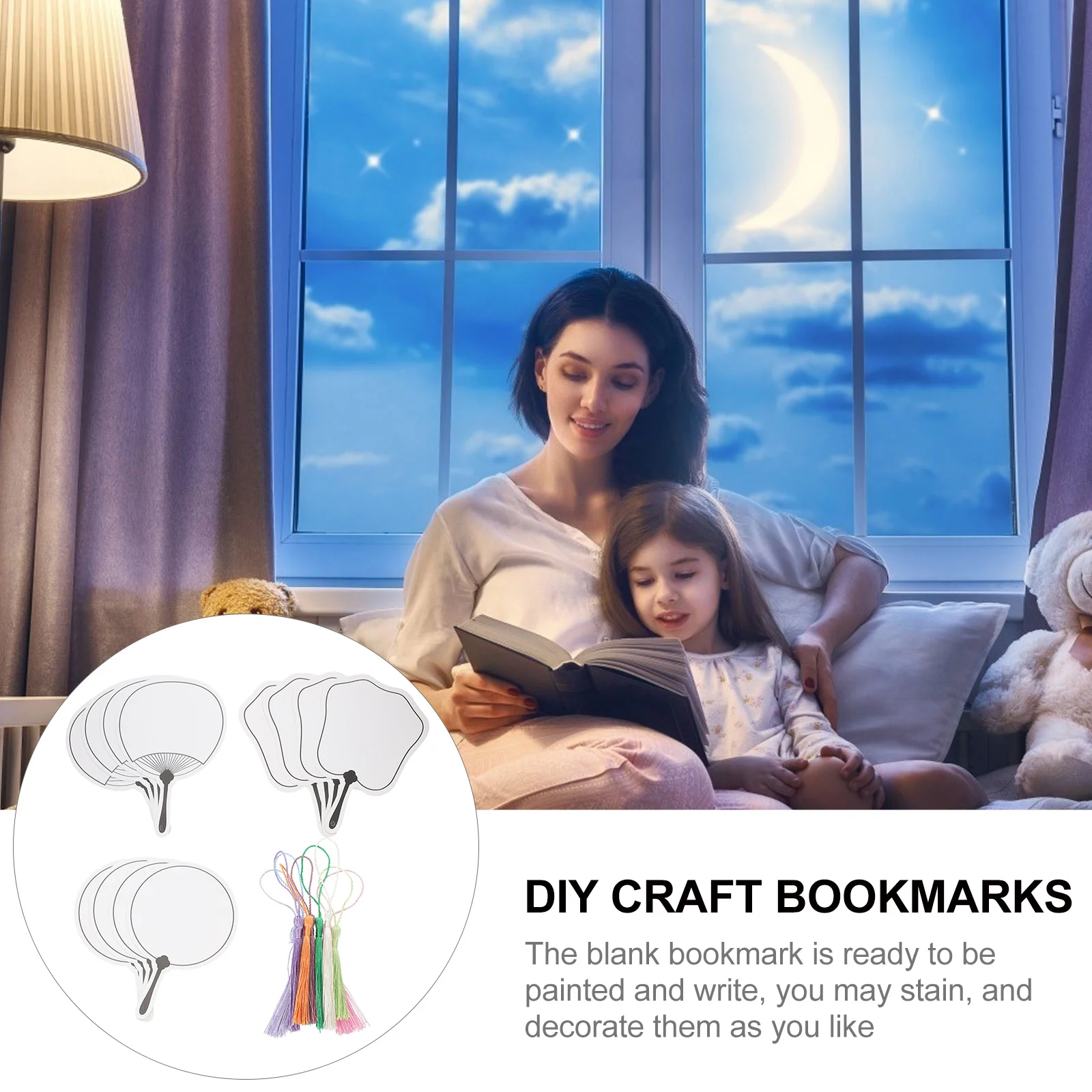 

12Pcs Tassel Fan Shaped DIY Blank Bookmarks Creative Paper Book Decoration for Students Readers Gift Graffiti Craft