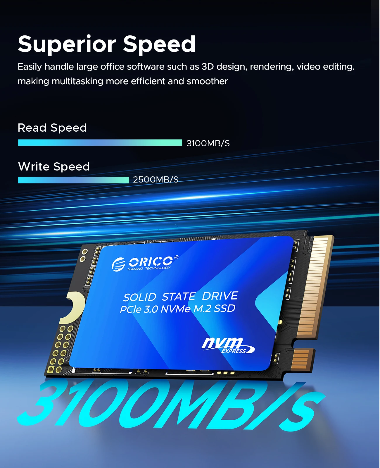 ORICO M.2 2242 1TB SSD NVMe PCIe3.0 Gen 3x4 Unidad interna de estado sólido 3D NAND TLC hasta 3100 MB/s para computadora portátil/escritorio D10 2242