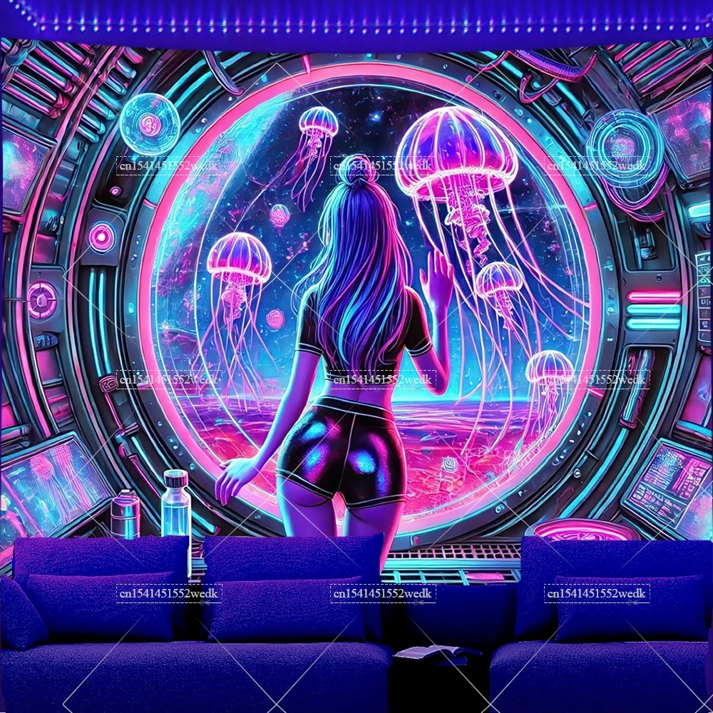 Aesthetic Tapestry - Cool Girl Blacklight Tapestry UV Reactive