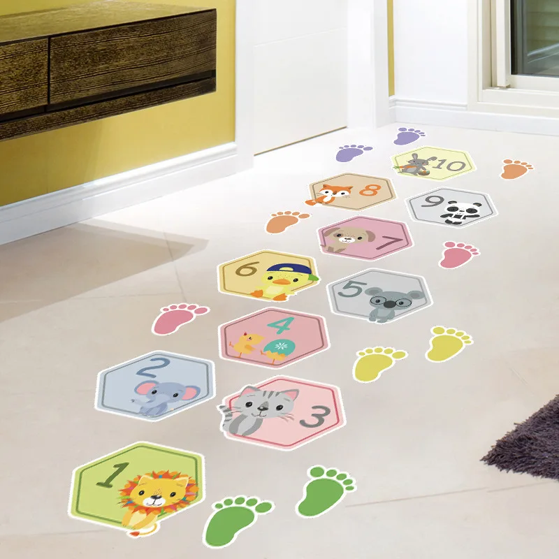 1PCS Cartoon Animal Digital Stickers Hopscotch Wall Stickers Children\'s Room Kindergarten Stickers Decorative Stickers