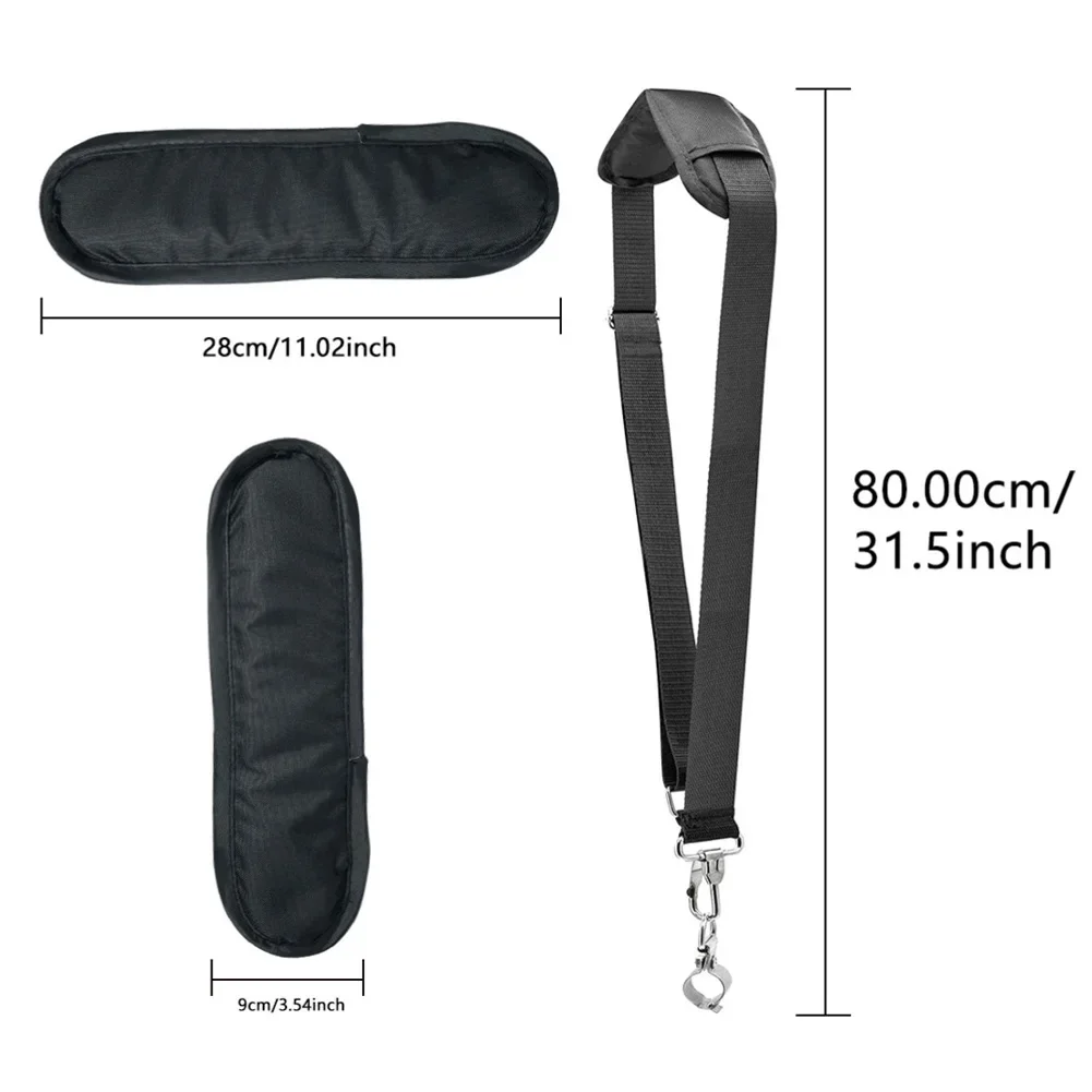 

For lawnmower shoulder strap adjustable length for comfortable carrying of sidemounted garden tools and leafblowers