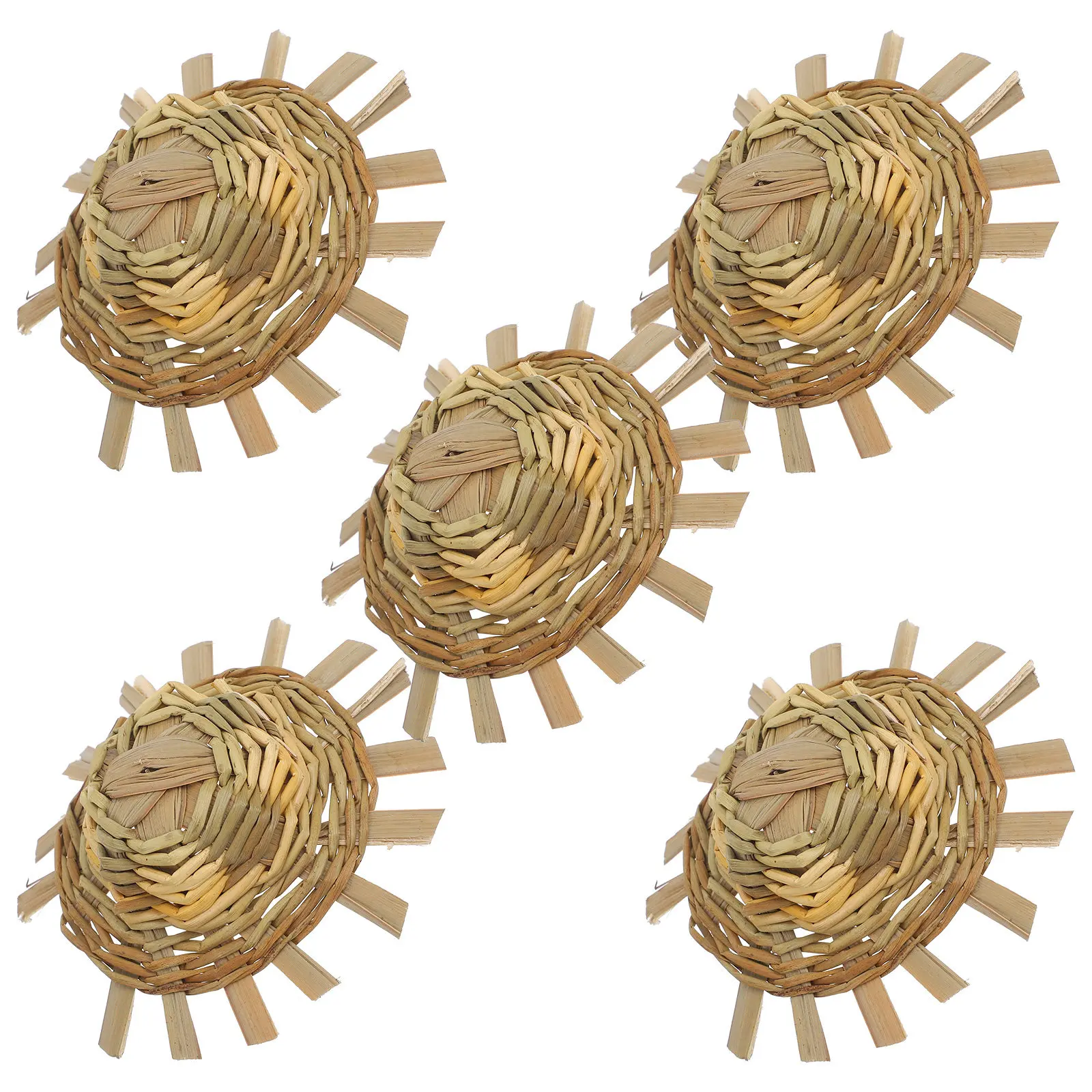 5Pcs Mini Straw Hats Light Yellow Woven Country Style Dollhouse Accessories Craft Decor DIY Party Favors Pet Outfit Tiny