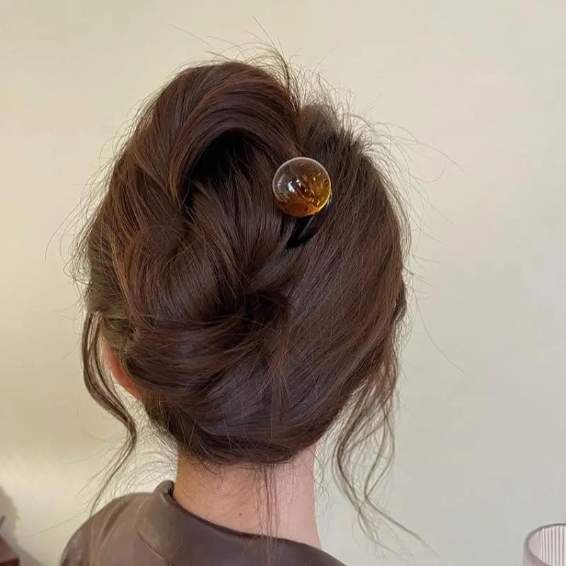 Assorted Colors Wavy Hair Forks With Round Translucent Resin Ball Non Slip Hold For Daily Wear Elegant Updo Hairstyles〔Funny〕