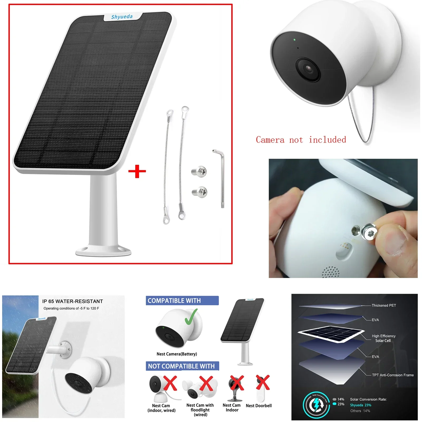 New 4W Solar Panel for Nest camera (battery ), with Anti-Theft and Anti-Drop Security Chain