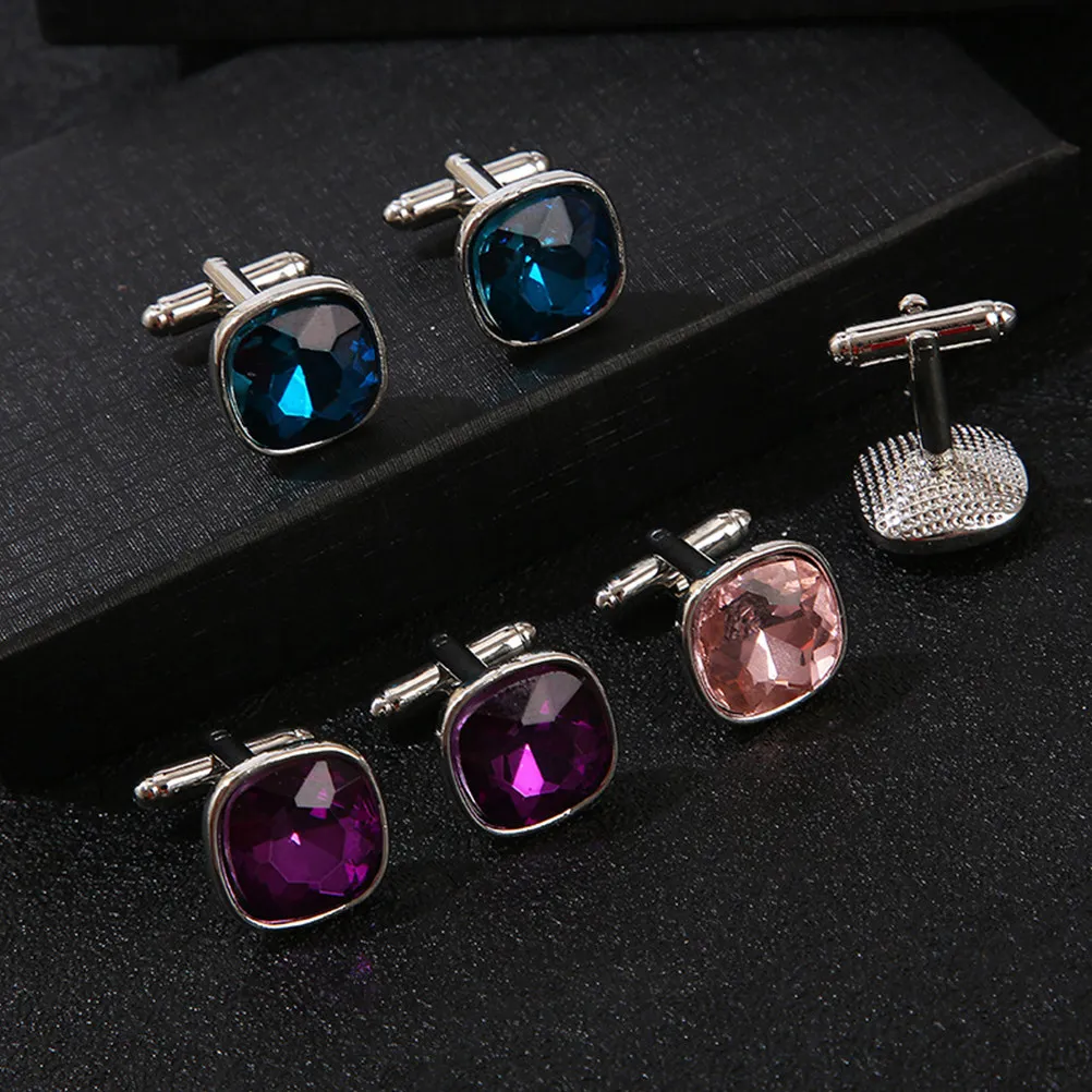3Pairs Glass Men For Dress Shirt Wedding Guest Rhinestone Male Premium Alloy Shiny Mens