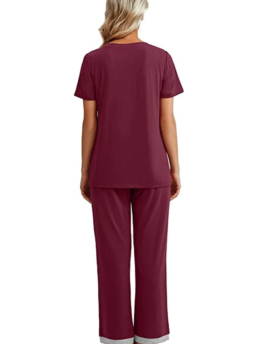 

Women s Cozy 2 Piece Lounge Set Pajama Set with Short Sleeve Crew Neck Tops and Elastic Band Contrast Color Floral Pants for