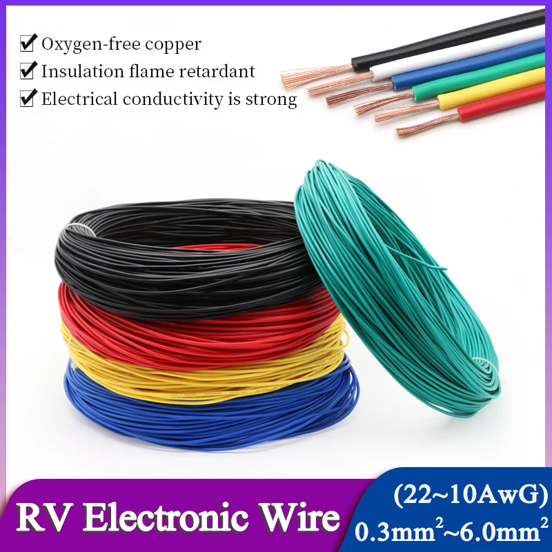 

1/2/5M RV Electrical Cables 22-10AWG Sq0.3/0.5/0.75/1/1.5/2.5/4/6mm Pure Copper PVC Insulation Single-Core Multi-Stranded Cables