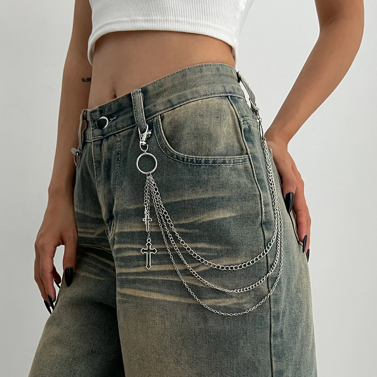 New 2025 Fashion  Multi Layer Metal Pants Chain Hip Hop Waist Chain Cross Pendant Jeans Chain for Men Women Accessories Gifts