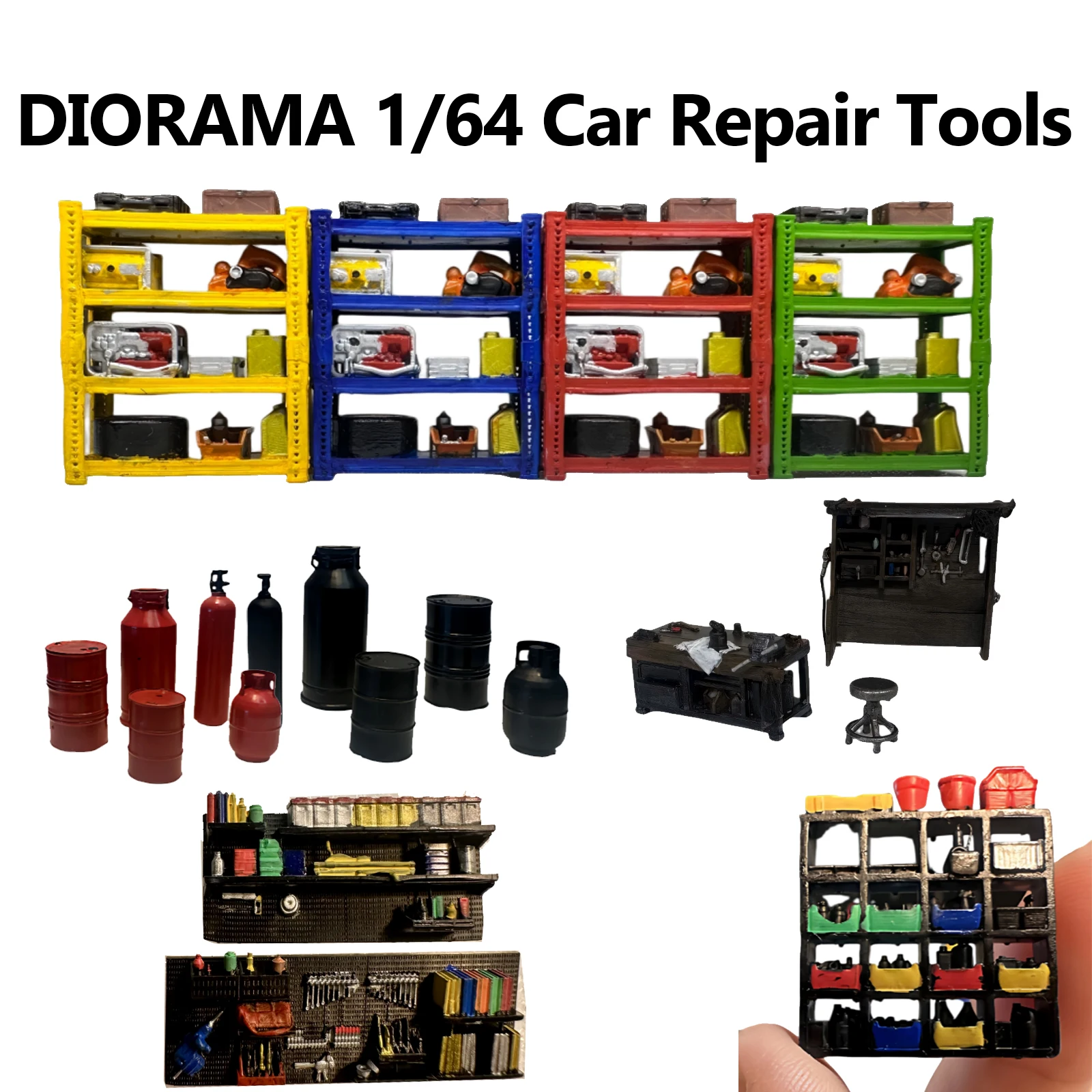 

1/64 Diorama Car Repair Tools Model Garage Scene Miniature Props Model Repair Workshop Storage Shelving Model Accessories
