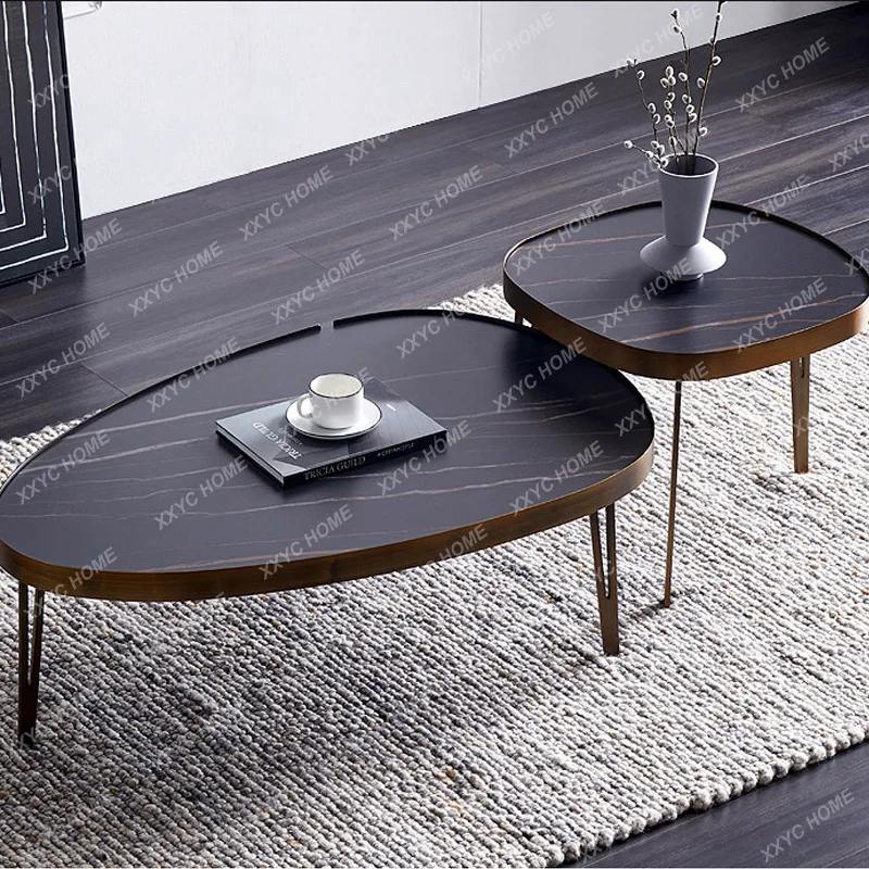 

M rock slab size oval coffee table combination modern simple light luxury creative coffee table