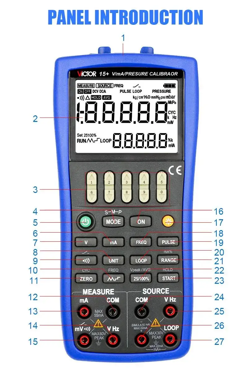 Victor 15+ V/mA Pressure Calibrator Process Loop Power Supply 24V Original Tester Ohm Analog Transmitter Pressure Switch Output