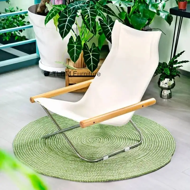 Zero-Setup Folding Canvas Lounge Chair Balcony Patio Recliner Japanese Style Camping Chair Liege Outdoor Furniture