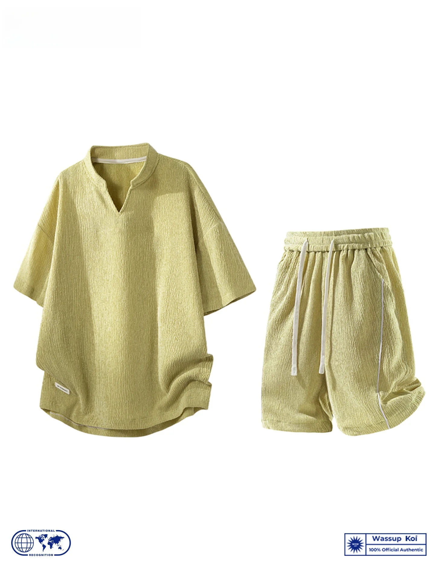 wassup-koi-men's-casual-sportswear-summer-short-sleeve-loose-fit-versatile-sportswear-set-comfortable-polyester-blend