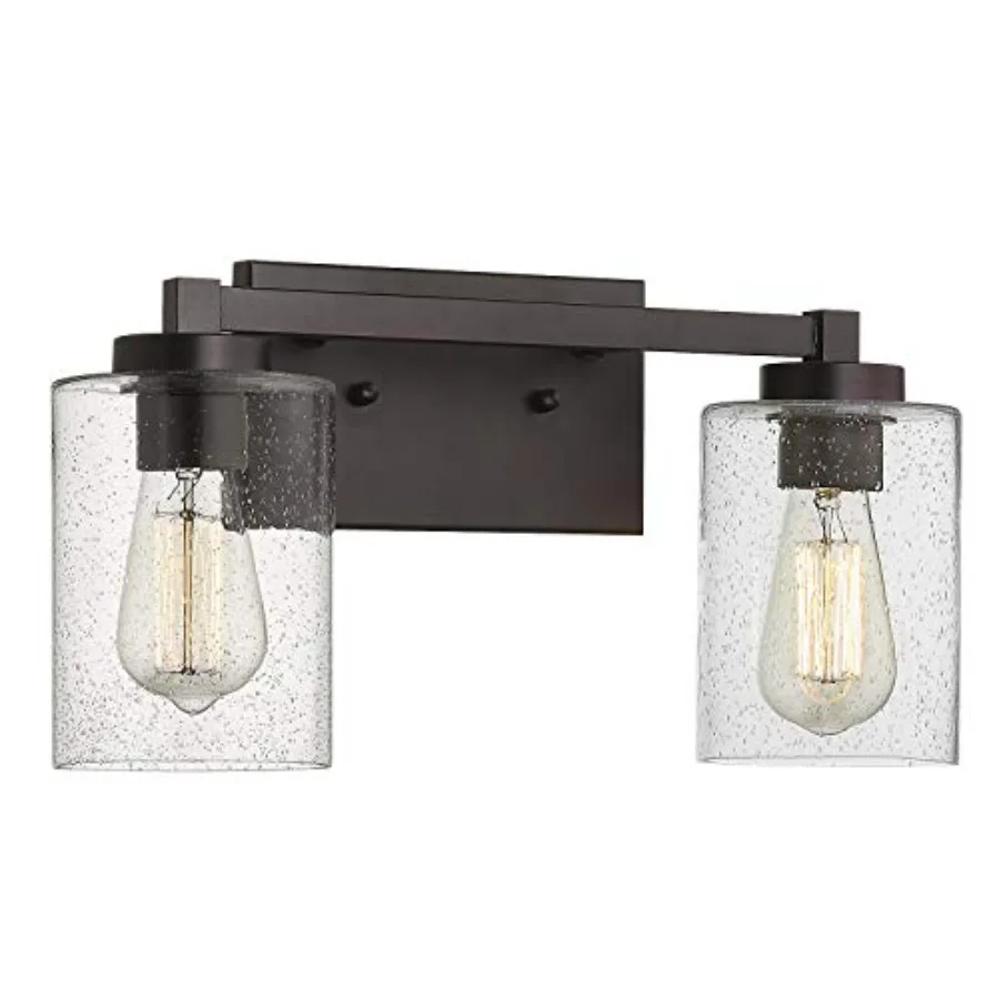 

2 Light Bathroom Vanity Lights Vintage Wall Sconce Oil Rubbed Bronze with Clear Seeded Glass 16" W x 8.75" H - MB9002-2