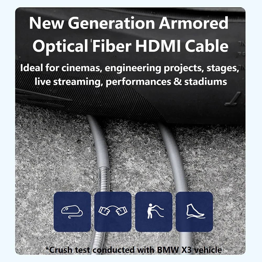Long Armored HDMI 2.1 Fiber Op - Hdmi Fiber Optic Cable 50M 100M review and price
