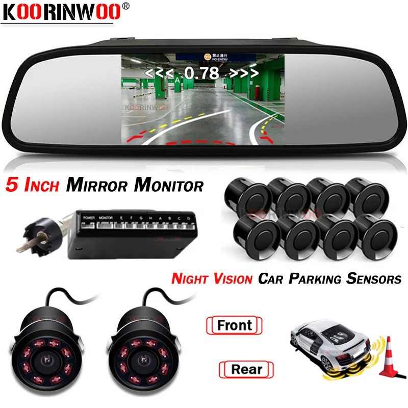 

Koorinwoo HD CCD Intelligent Video System For Car Parking Sensors 8 Black/White Rear + Front Camera Reverse Cam Night Vision Cam