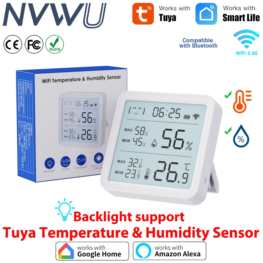 Czujnik temperatury i wilgotności Tuya z podświetleniem Kompatybilny z pilotem aplikacji Bluetooth Termometr Higrometr