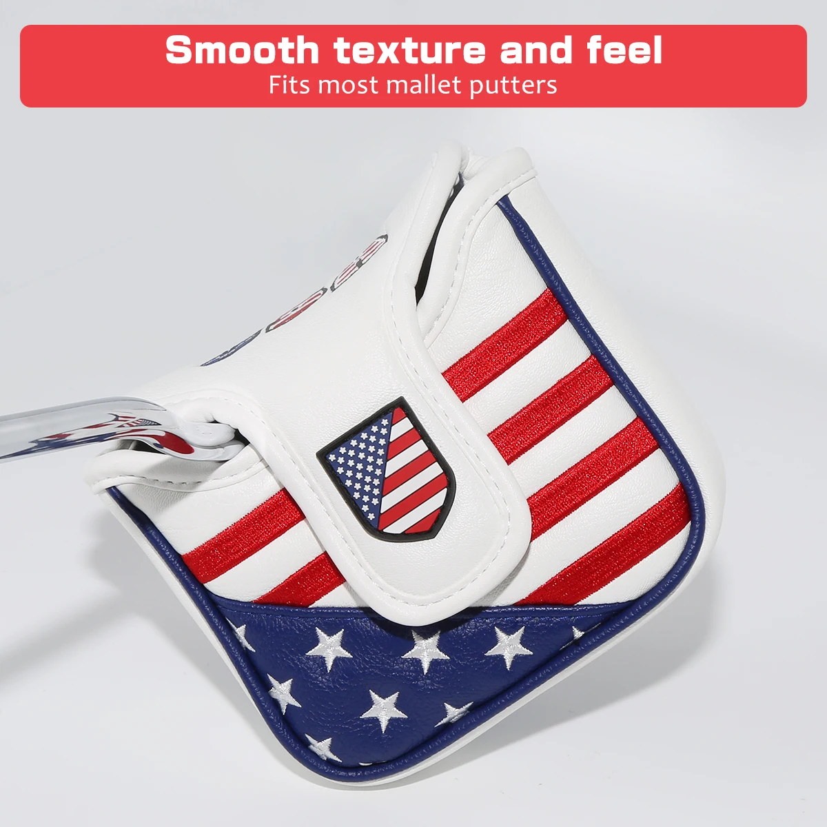 High Quality Golf Headcover USA Falg Head Cover for Mallet Putters Golf Head cover with Magnet Premium Leather