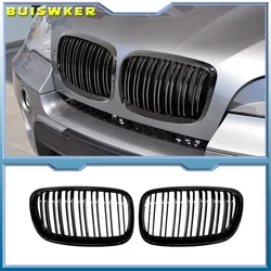 1 Pair Front GrillesFor BMW X5/X6 E70 E71 2008-2014 Gloss Matte Black Kidney Grill Carbon Fiber Replacement Front Bumper Grilles