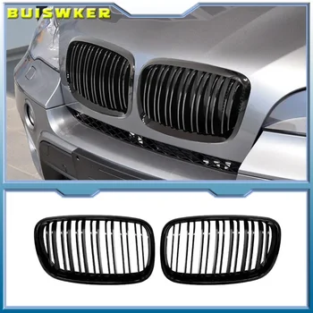 1 paire de Grilles avant pour BMW X5/X6 E70 E71 2008-2014 Grille de rein noir mat brillant Grilles de pare-chocs avant de remplacement en Fiber de carbone